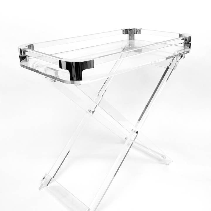 DesignStyles Home - Wholesale Side Table - Stylish Acrylic Foldable Tray Side Table with Silver Edges0