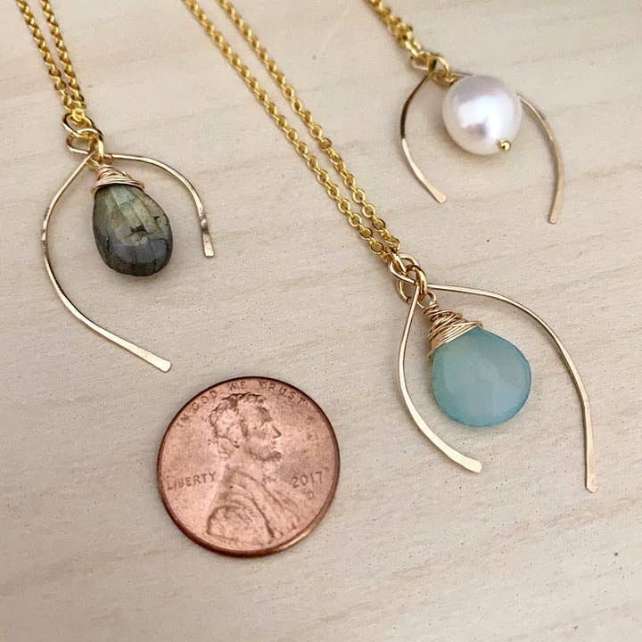 Pyrite and Pearls – wholesale Pendant/charm necklace – Wish Bone Necklace with A Aqua Blue Chalcedony Gemstone Drop2