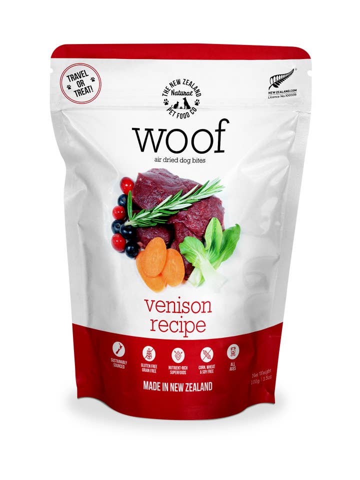 Woof Venison Air Dried Dog Bites 3.5oz for wholesale by The New Zealand Natural Pet Food Co