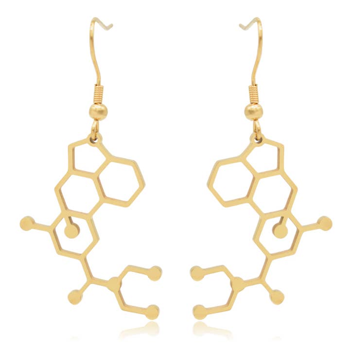 LSD Lysergsyra Dietylamid Molekyl Rostfritt stål Dingla Örhängen för wholesale av Clayton Jewelry Labs