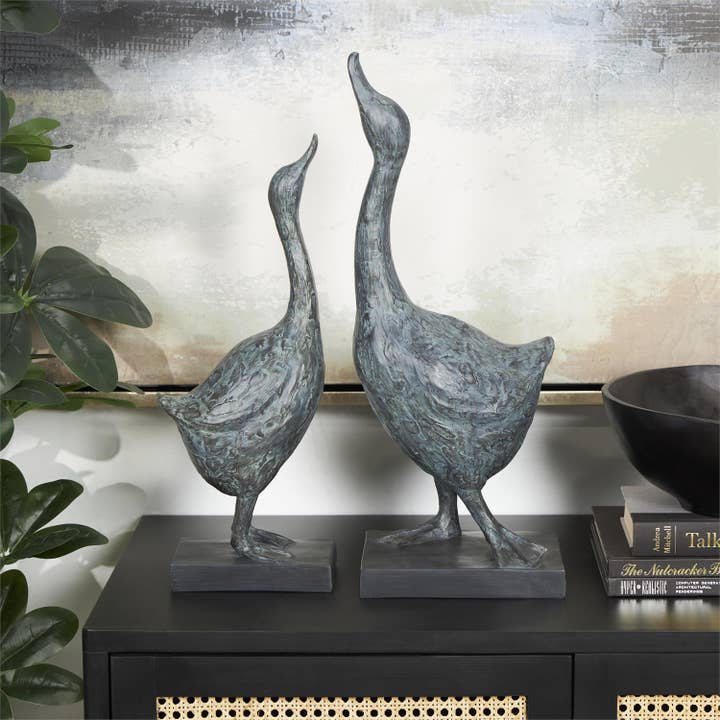 Bronze Resin Goose Sculpture with Patina - Set of 2 for wholesale by Will's Company