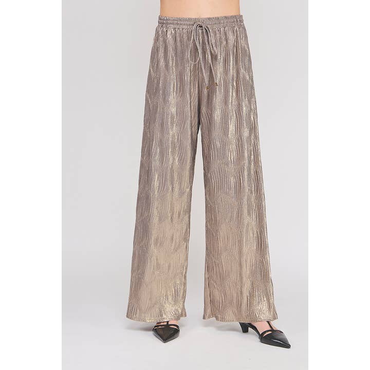 Shimmer shell patterned wide leg pant for wholesale by Allie Rose