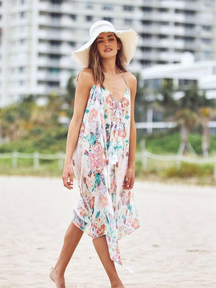 Vestido de Praia Maxi com Franjas no Estampado Verão em Maui por atacado de Pool to Party
