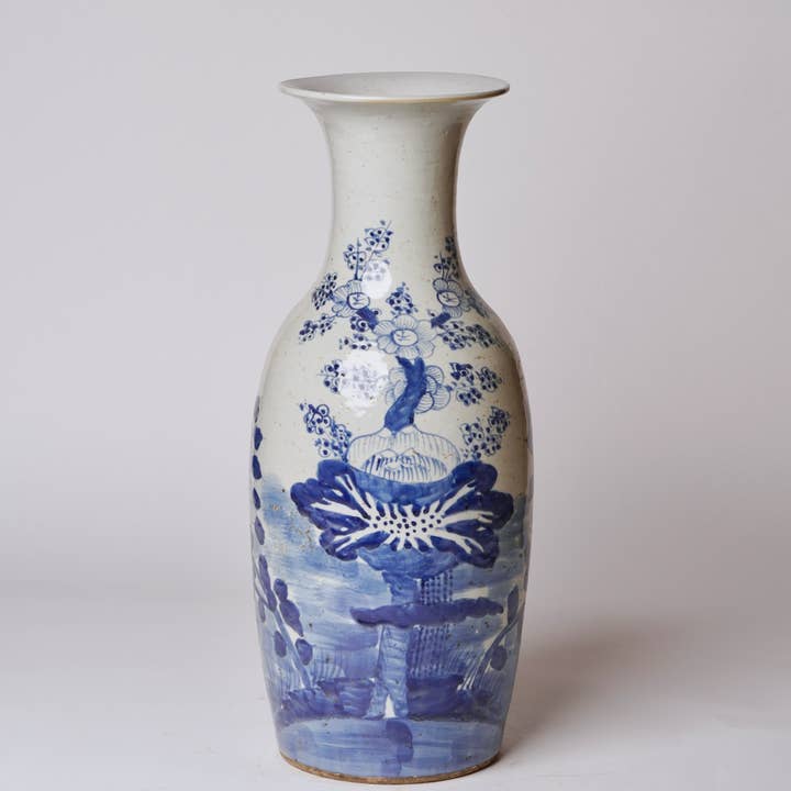 Large Blue and White Four Seasons Porcelain Mallet Vase for wholesale by Cobalt Guild