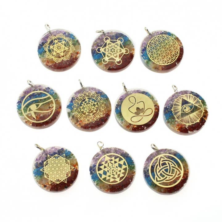 Pack of 10 orgonite pendants for wholesale by UniArt