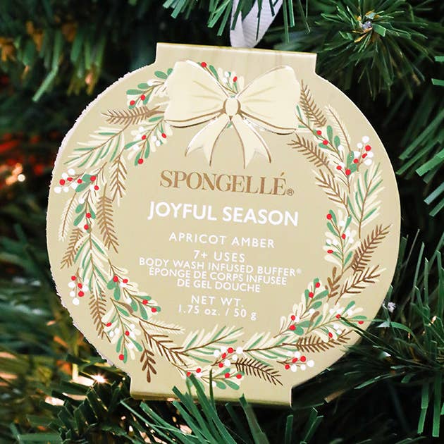Joyful Season - Apricot Amber Holiday Wreath Body Buffer for wholesale by Spongellé | Christmas 2025 | Stocking Stuffers | Gifts