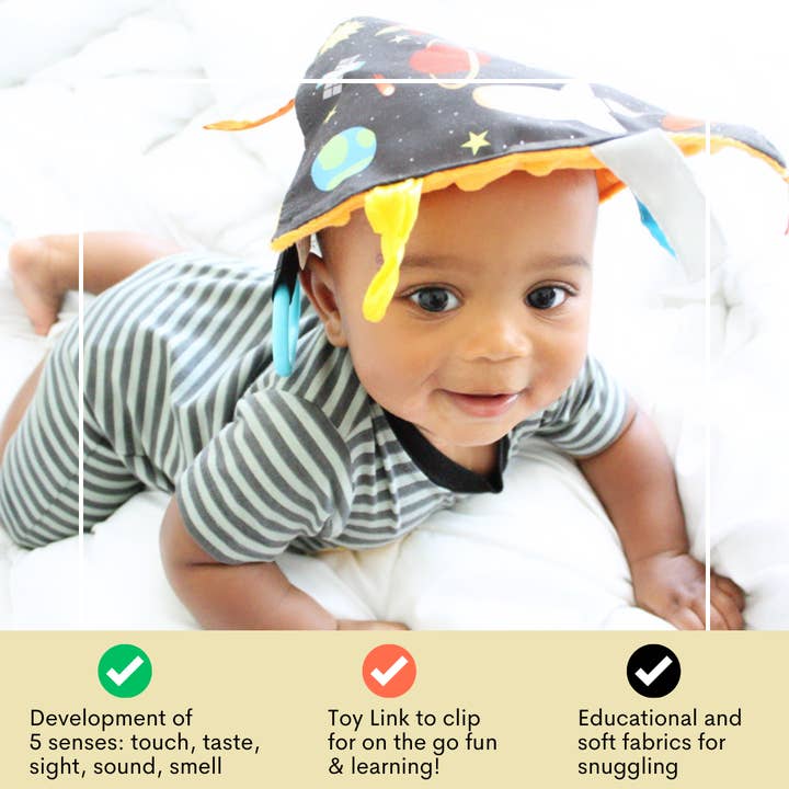 Baby Jack and Company - Wholesale Crinkle Tag Toy - Baby - Space Moon Stars Planets & Rockets NASA Crinkle Toy 8"x 8"5