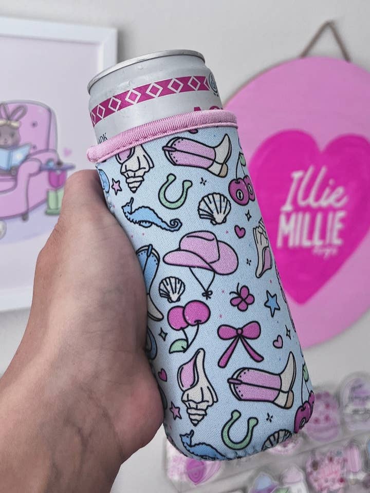 Coastal Cowgirl Slim Can Sleeve- 12 oz koozie for wholesale by Illie Millie Designs