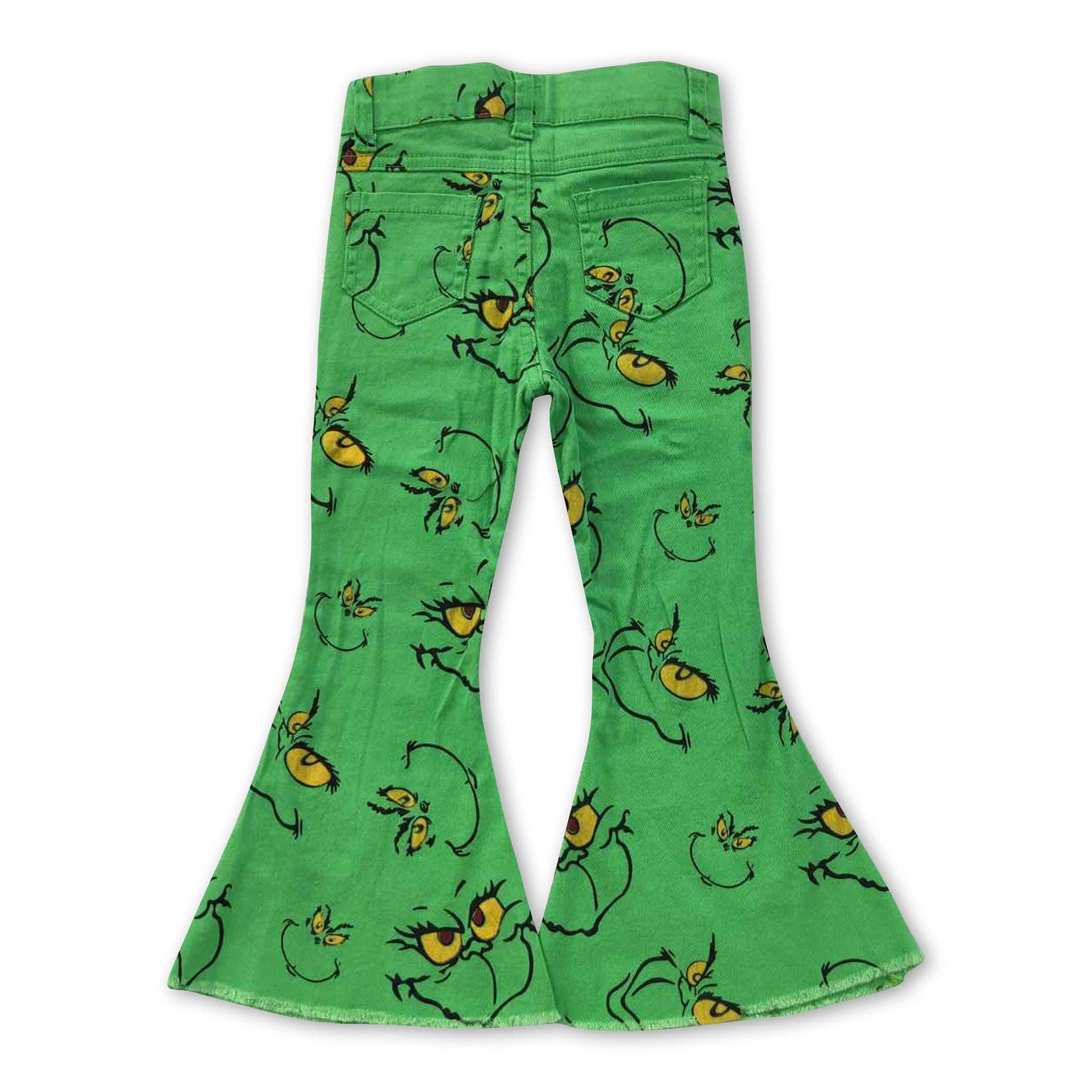 Yawoo Garments - Vente Jean – enfant - Pantalon en jean Green Face pour enfants et filles, jeans de Noël1