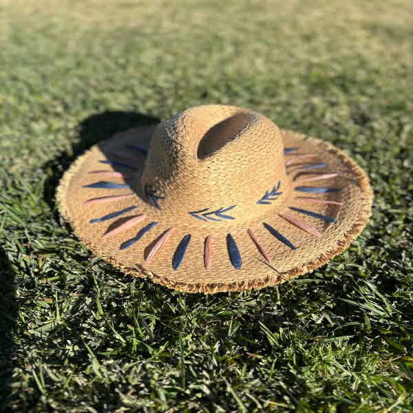 NATURAL Straw Braided Embroidery Striped Brim floppy  Sun Hat for wholesale on Faire6