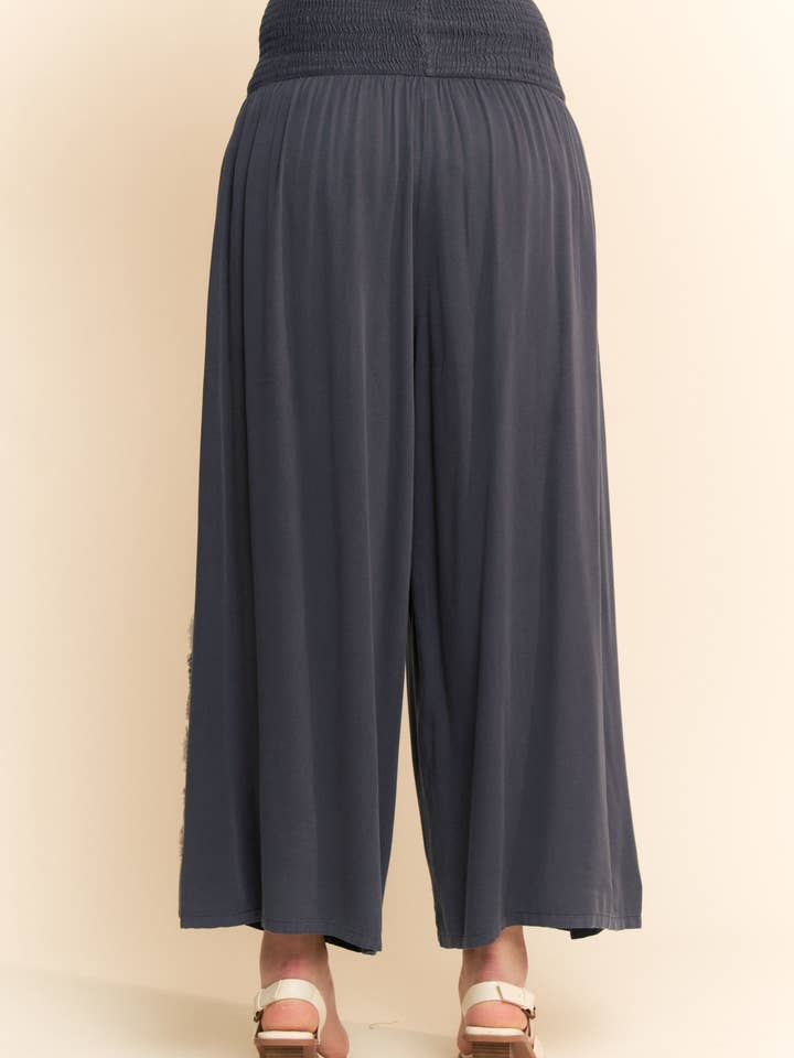 Charcoal PEACE AND STAR PATCHWORK LEG PANTS for wholesale on Faire3