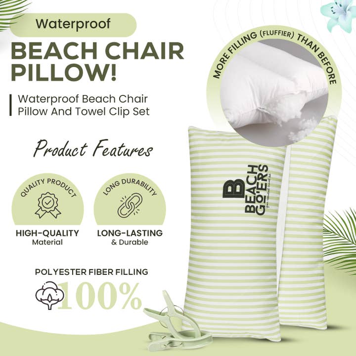 Pastel Green Waterproof Beach Chair Pillow And Towel Clip Set for wholesale on Faire2