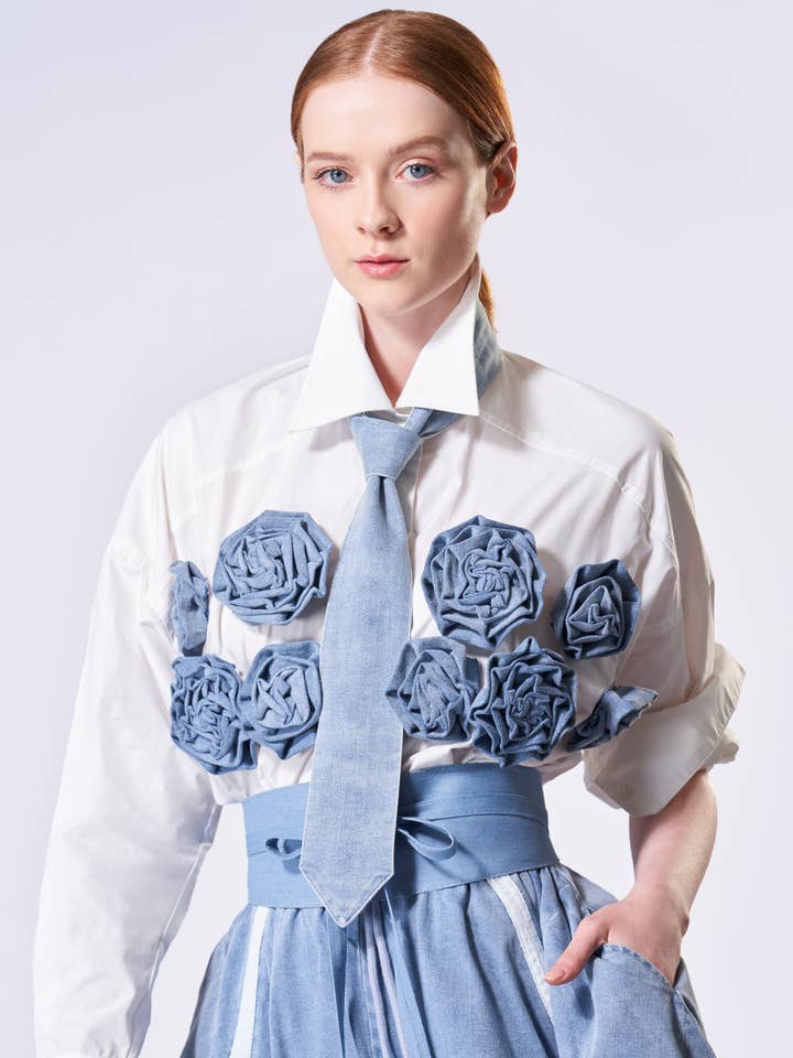 Black Denim Blooms Button Down for wholesale by The Fifth Week