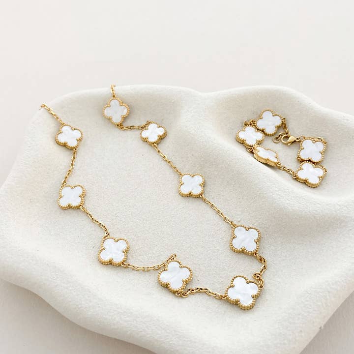 Angels Whisper Accessories - Wholesale Pendant/Charm Necklace - Charlotte 18K Gold Plated Clover Necklace in White3