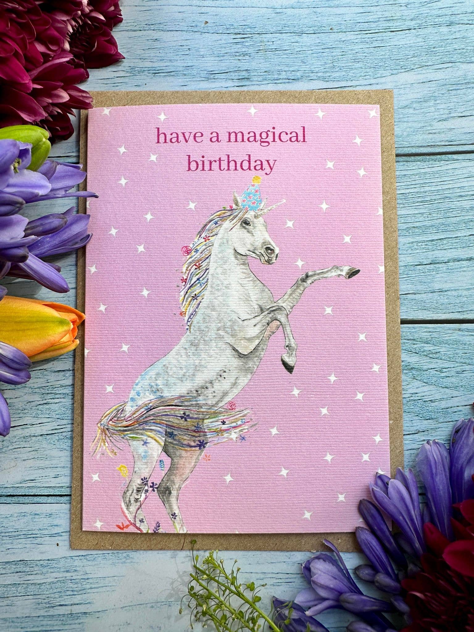 Jen Winnett Eco Artist - Vente Cartes d'anniversaire - Licorne d'anniversaire | Carte écologique mignonne et colorée0