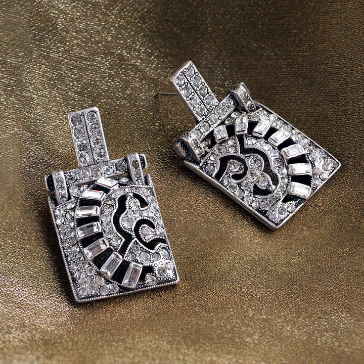 Art Deco Vintage Marquee Crystal Earrings E112 for wholesale by Sweet Romance Jewelry