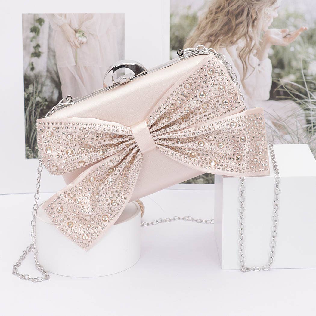 3AM BY H&D ACCESSORIES – Engroshandel Clutch - Dame – Clutch i hårdt nylon etui med rhinsten og sløjfe6