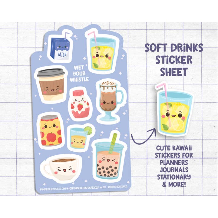 Soft Drinks Sticker Sheet for wholesale by FunUsual Suspects