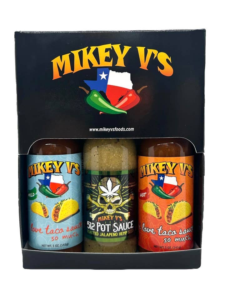 Mikey V's Taco Hot Sauce Box for wholesale by Mikey V's Foods