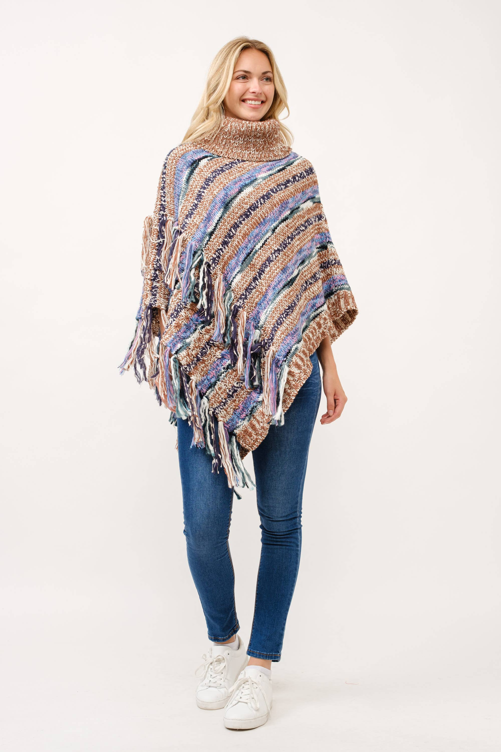 Raj Trading & Imports (USA) Inc. – wholesale Poncho – Women's – Gracie Knitted Fringe Pullover Poncho0