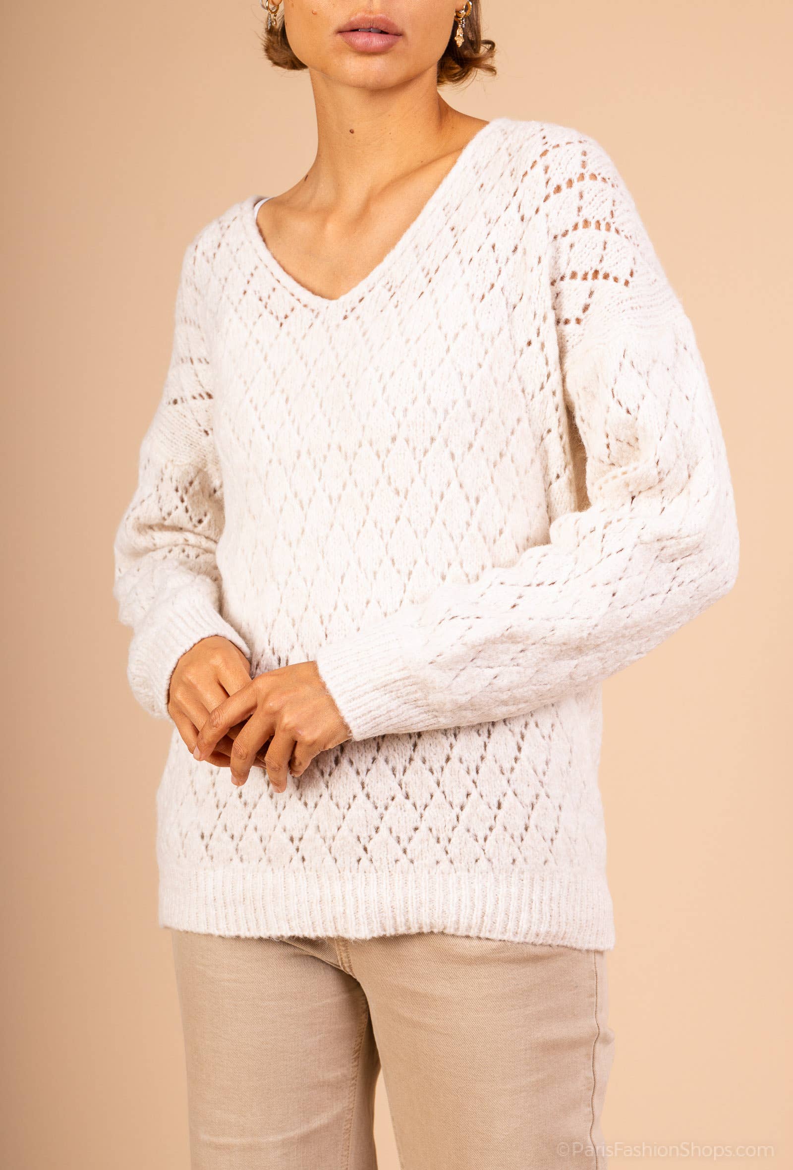 Pépouz' Paris - Vente Pull en maille – femme - Pull en mohair ajourée motif losange PP25051