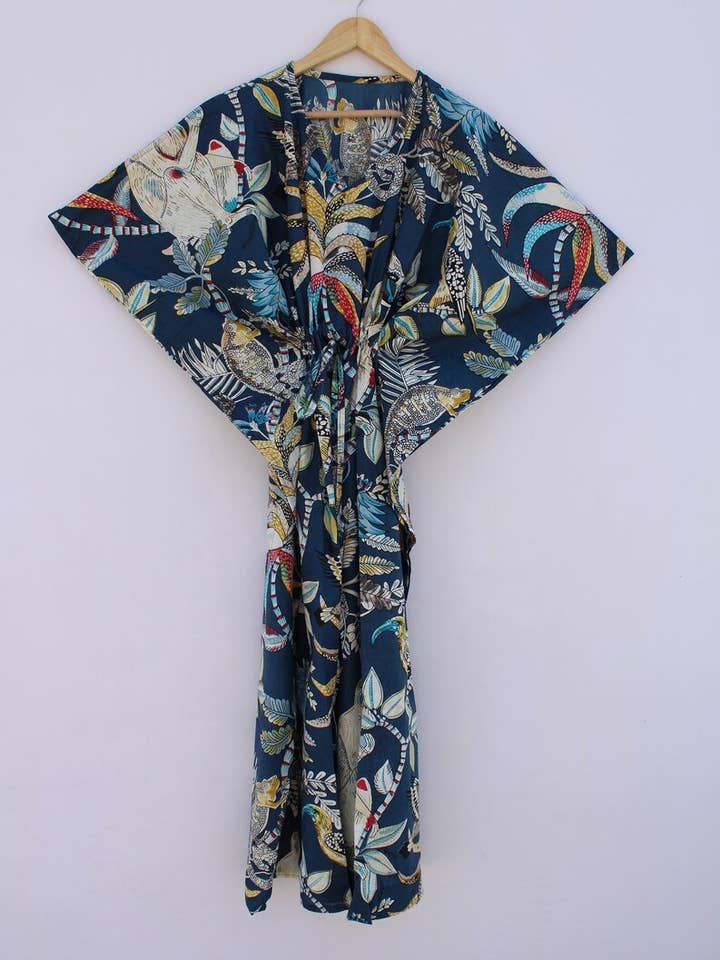Indian Handmade Monkey Print Kaftan Night Cotton Maxi Dress for wholesale by bhavnas boutique
