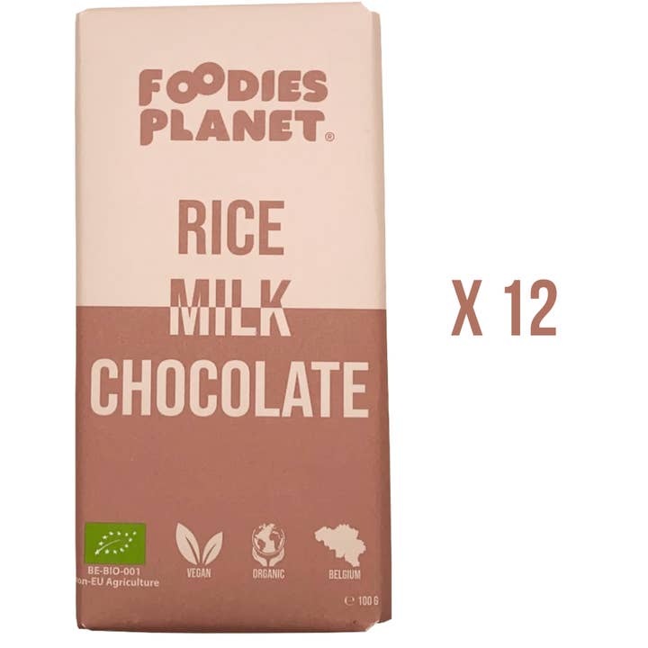Chocolat au lait de riz belge FOODIES-PLANET® 12 x 100 g pour la vente par FOODIES-PLANET®