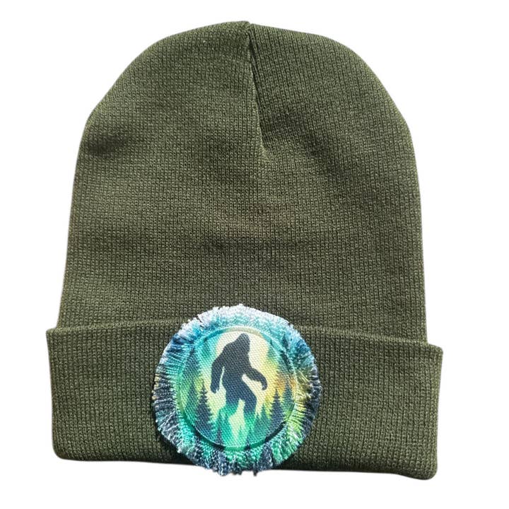 Bigfoot Forest Watercolor Sasquatch Yeti Beanie Hat for wholesale by The Crafty Campers