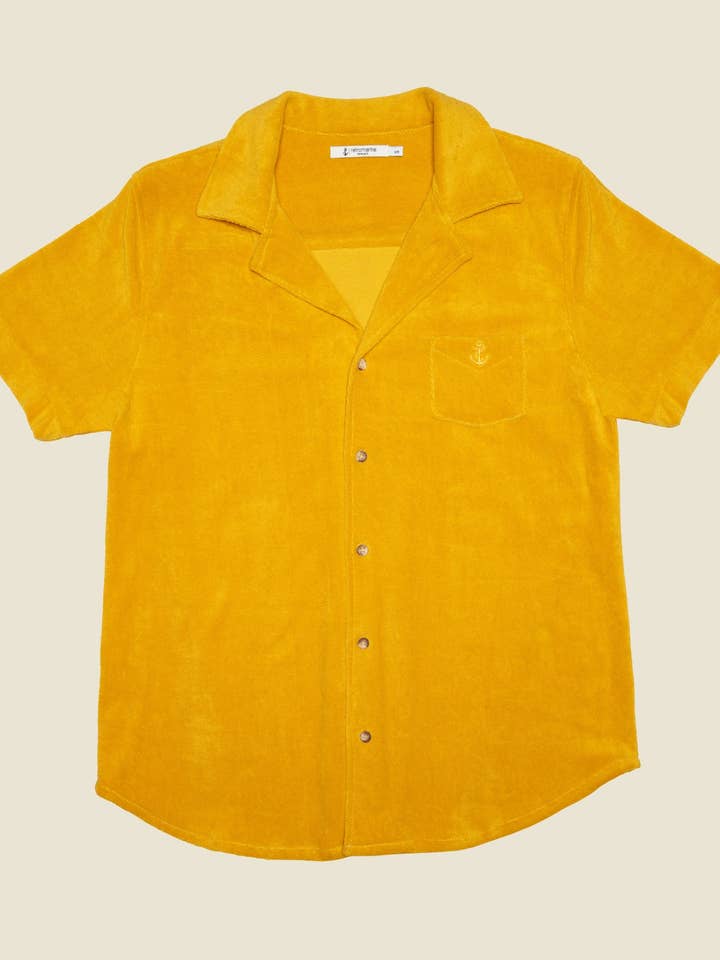 Terry Short Sleeve Button Down - Yellow for wholesale by Retromarine