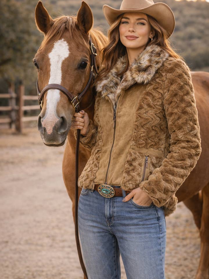 Women's western Faux Fur Jacket L-24127 for wholesale by MontanaCo