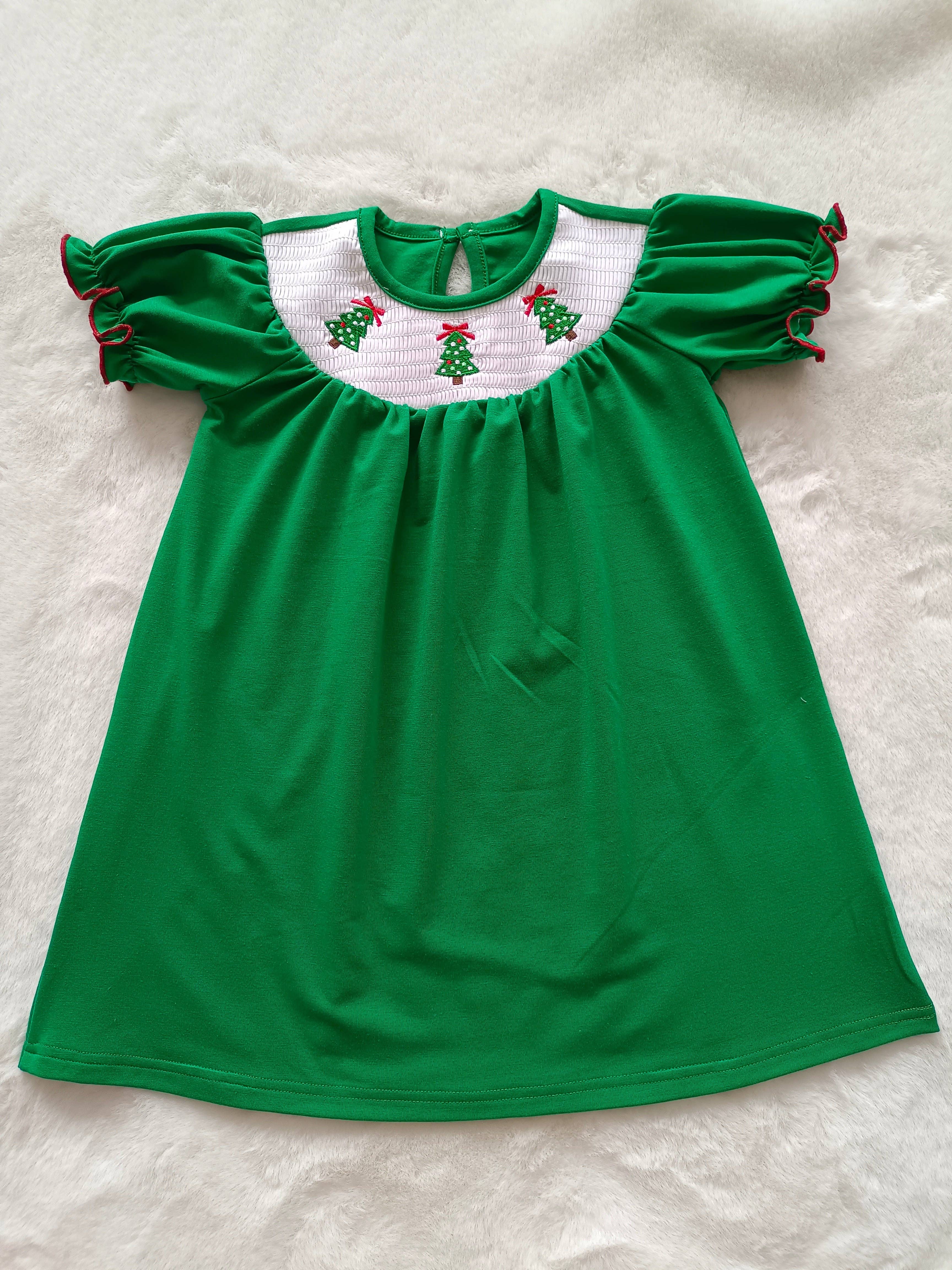 Aier Wholesale - Wholesale Dress - Kids - Baby Girls Christmas Tree Smocked Dresses1