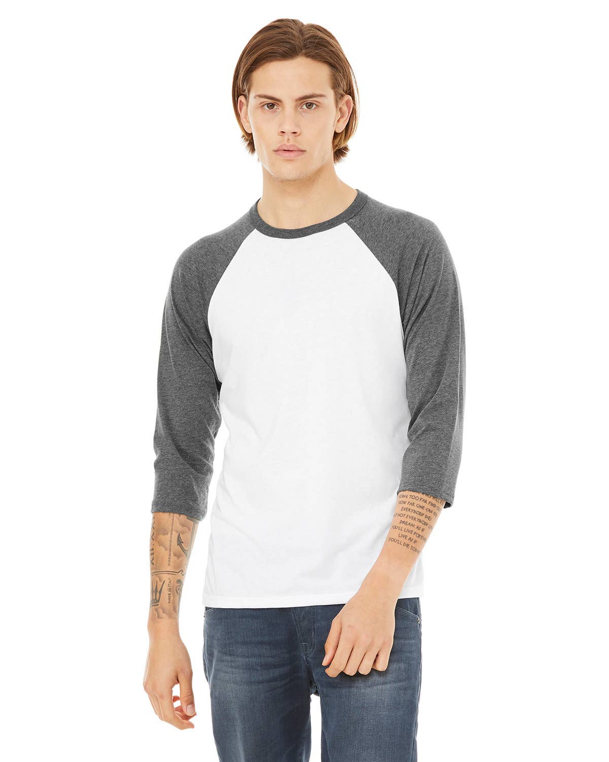Total Apparel - Wholesale T-Shirt - Men's - Bella + Canvas 3200 - Unisex 3/4-Sleeve Baseball T-Shirt12