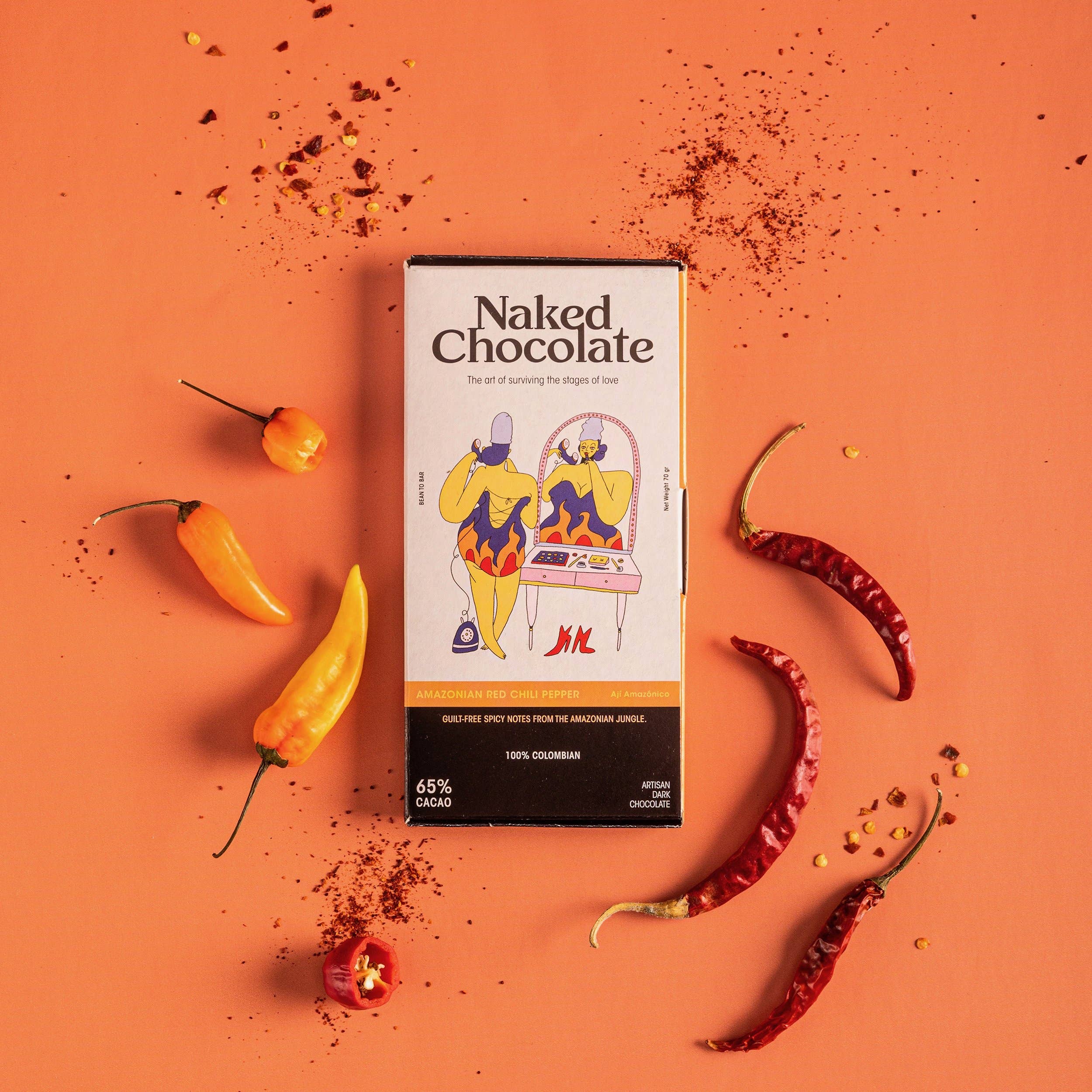 Naked Chocolate - Wholesale Chocolate Bar - 65% DARK CHOCOLATE WITH AMAZONIAN RED CHILI PEPPER