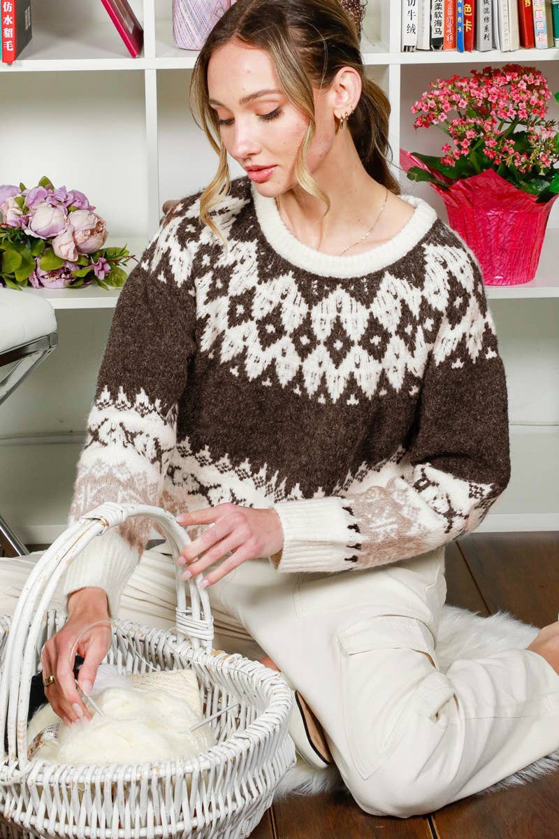 Vine & Love - Wholesale Knit Sweater - Women's - Fair Isle Accent Pullover Knitted Sweater VT820175