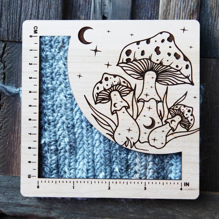 Magic Mushrooms 4" & 10cm Gauge Ruler for Fiber Arts for wholesale by Sunrise Grove