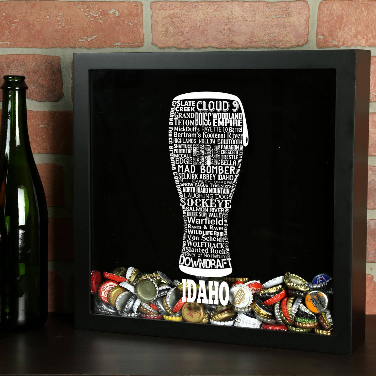 Torched Products - Vendita all'ingrosso Decorazione da parete 3D - State Beer Cap Shadow Box, nero, tipografia della birra artigianale80