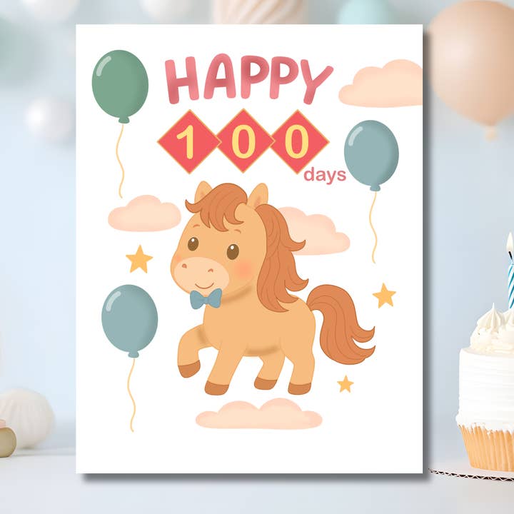Biglietto di Auguri per 100 Giorni Bambino – Edizione Anno del Cavallo per la vendita all'ingrosso da parte di Dumplings and Us