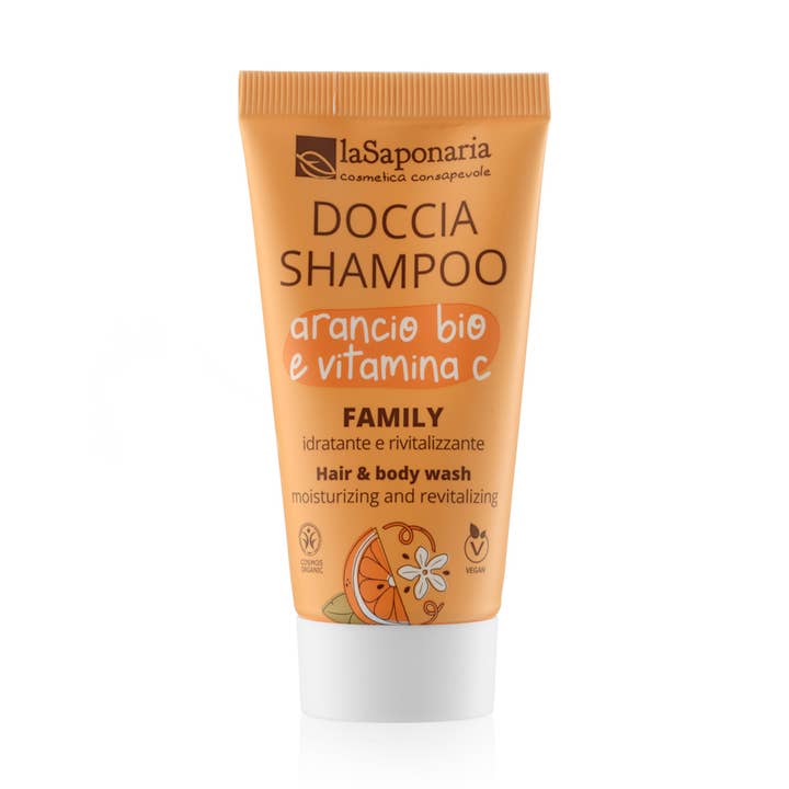 TRAVEL - Family Shower Shampoo - Organic Orange and Vit C (30 ml) for wholesale by La Saponaria