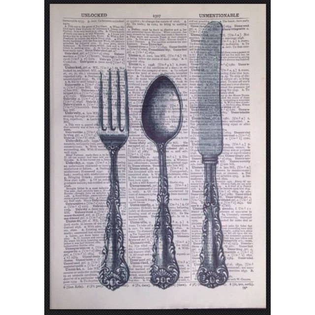 Cutlery Knife Fork Spoon Dictionary Wall Art Print - Kitchen for wholesale by Parksmoonprints