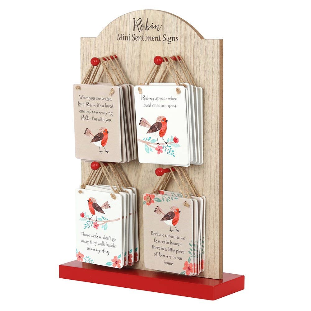 Something Different Wholesale - Vente Pancarte - Présentoir Winter Robin Mini Sentiment en MDF, 24 pièces1