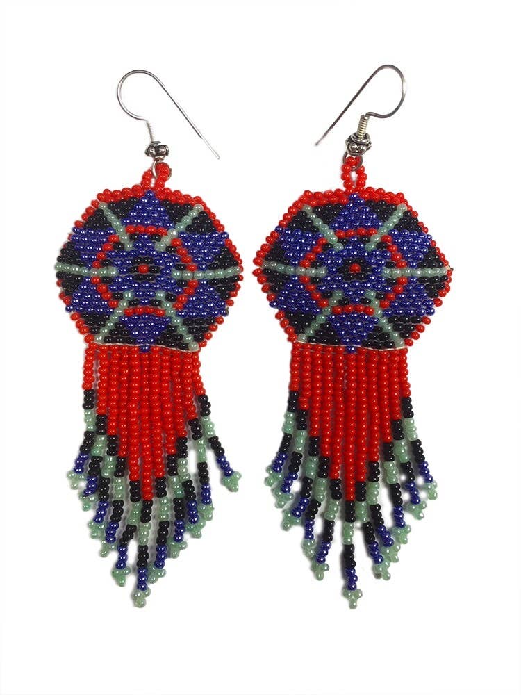 BEADS CORNER - Wholesale Dangle Earrings - Handmade Beaded Red Blue Seed Bead Big Earrings0