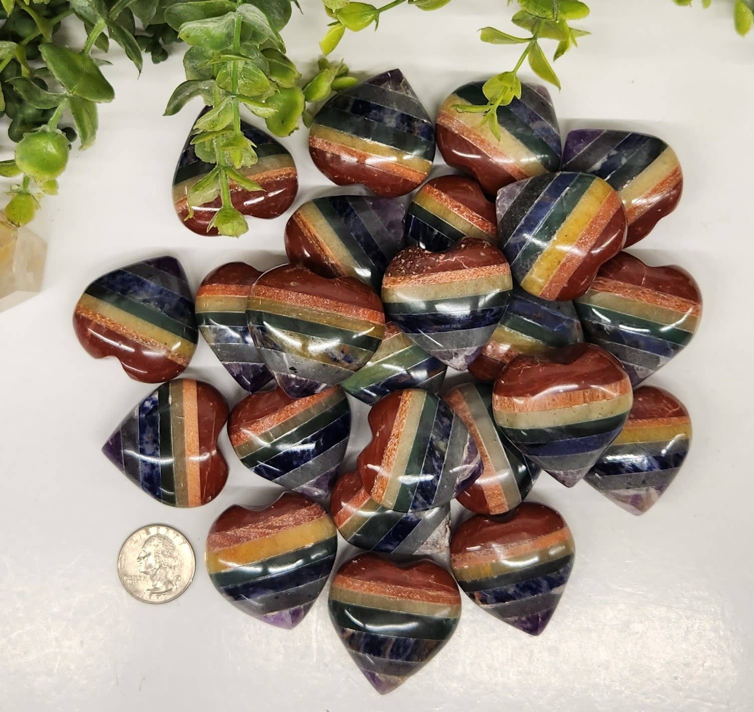 Meraki Gemstones - Wholesale Spiritual Stone/Crystal - Seven Chakra Hearts Bonded- 0.5 KG/1.1 lbs (40x40x20mm)5