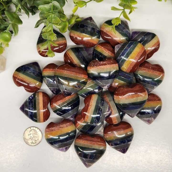 Meraki Gemstones - Wholesale Spiritual Stone/Crystal - Seven Chakra Hearts Bonded- 0.5 KG/1.1 lbs (40x40x20mm)5