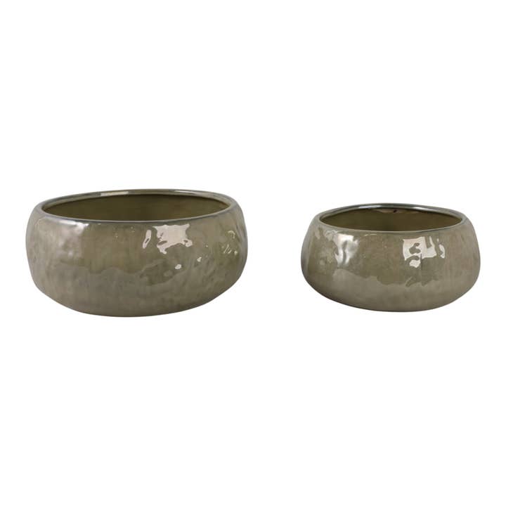 Sagebrook Home - Wholesale Plant Pot - Ceramic Iridescent Bowl Planter Set of 2 - Green, 10/12 in6