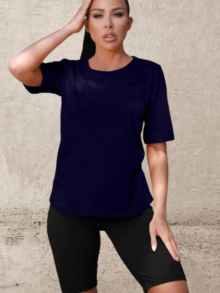 Navy Basic Crew Neck Short Sleeve T-Shirt - Jana for wholesale by Femme Luxe