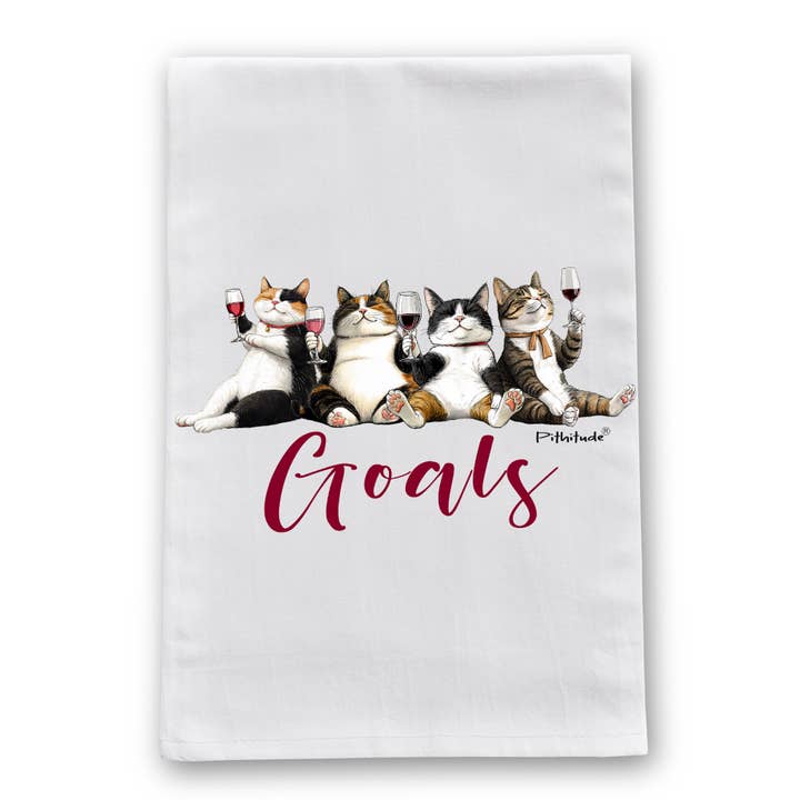 Wine Cat Goals Flour Sack Dish Towel for wholesale by Pithitude