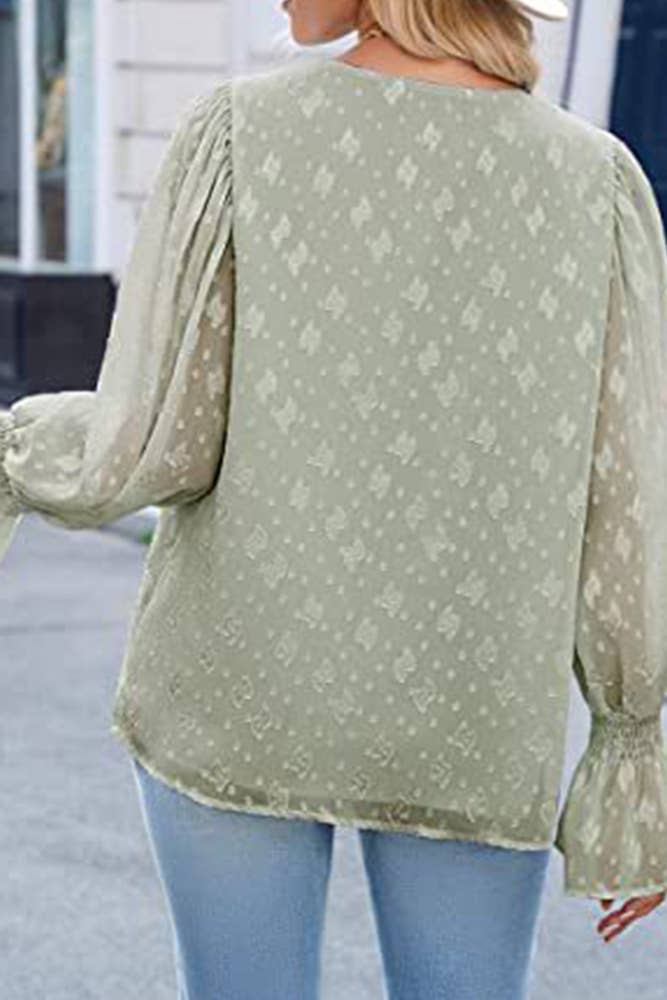 UNISHE - Wholesale Blouse - Women's - V Neck Lace Sheer Flare Sleeves Blouse AXR00511