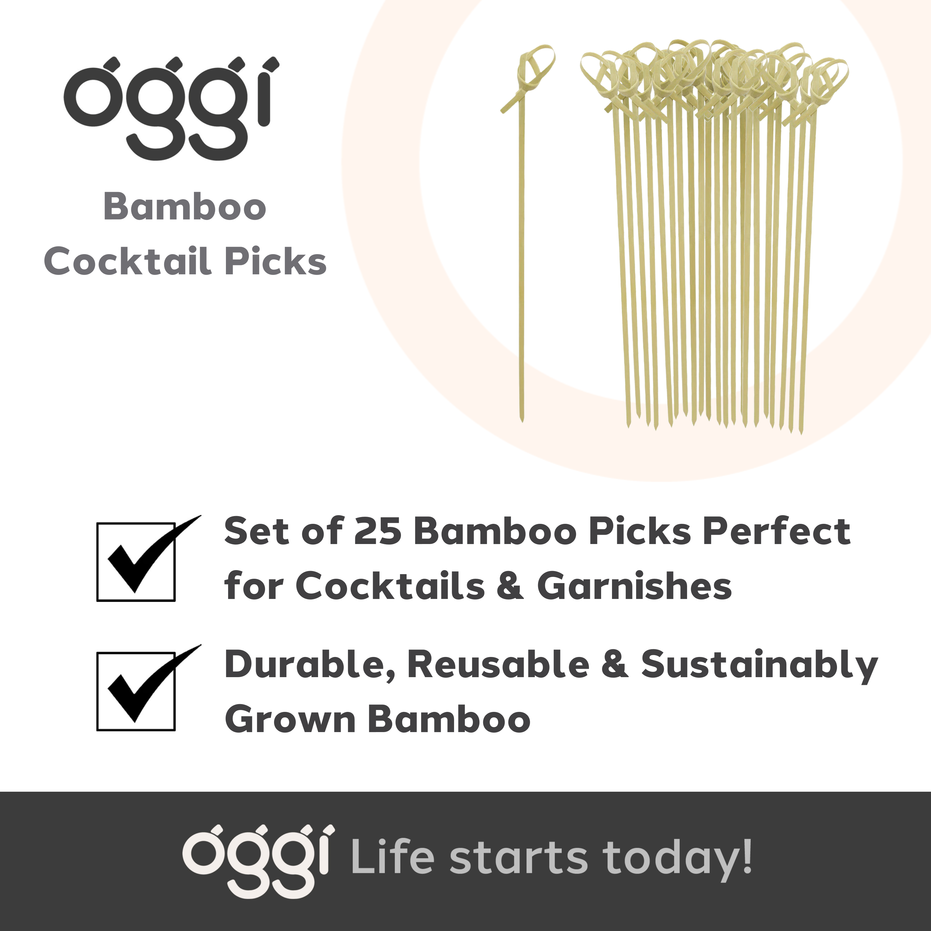 Oggi - Wholesale Cocktail Pick - Cocktail Picks 25 pc Bamboo - 4.25" / 11 cm4