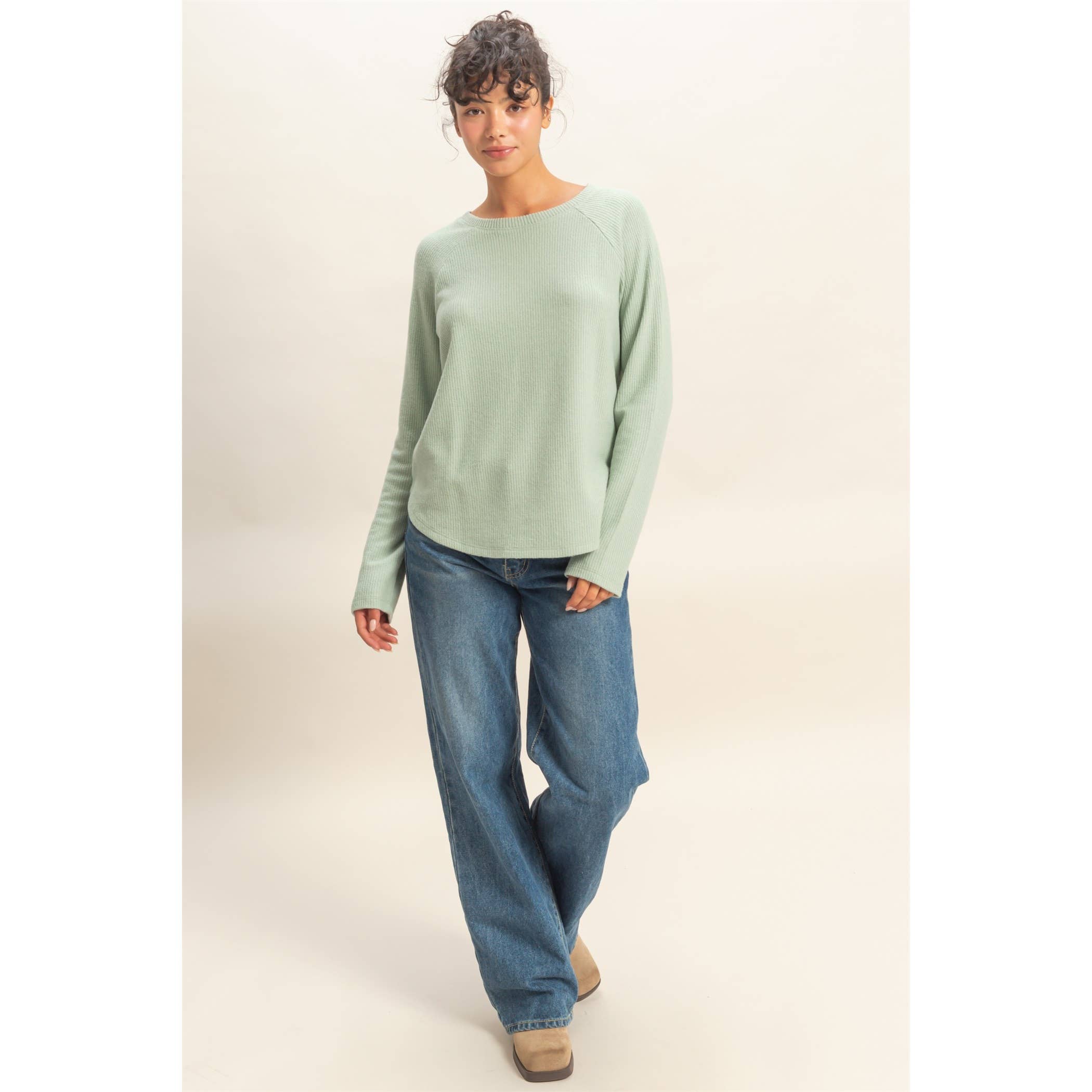 Double Zero - Wholesale Shirt - Women's - Brushed Waffle Raglan Long Sleeve Casual Top1