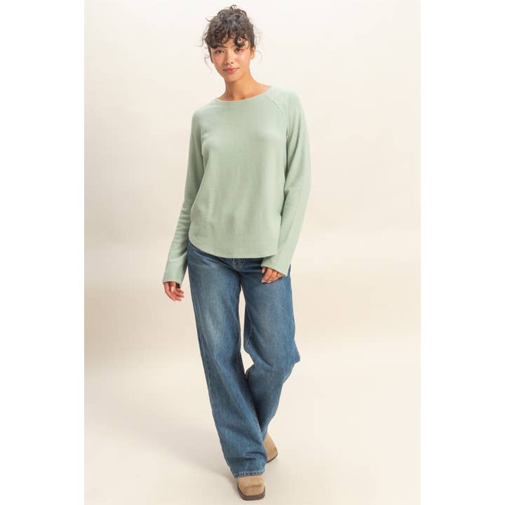 Double Zero - Wholesale Shirt - Women's - Brushed Waffle Raglan Long Sleeve Casual Top1